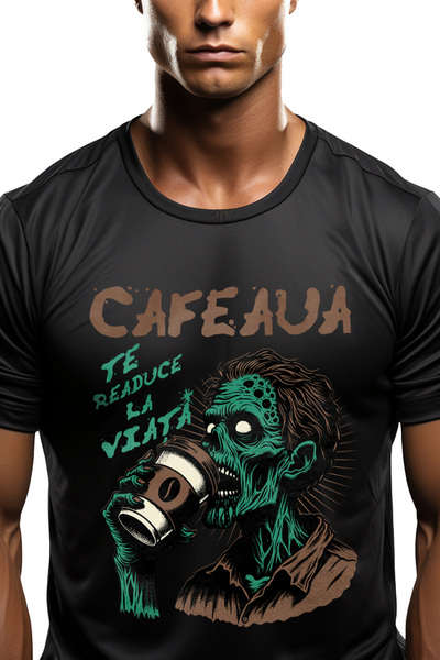 StoryGift Romania Tricou Barbati Cafeaua Te Readuce La Viata Zombie Cu Cafea ...