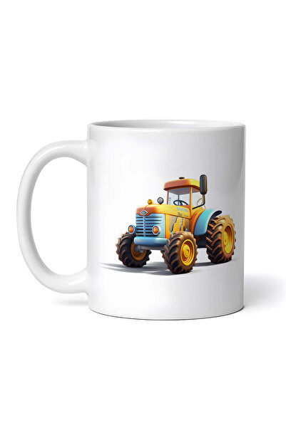 OEM Cană albă personalizată, Tractor agricol galben, INOVATIX®. 330ml