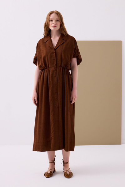 Jus De Pommes ACI KAHVE KISA KOLLU UZUN GÖMLEK ELBİSE