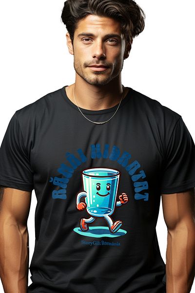 StoryGift Romania Tricou Barbati Ramai Hidratat Pahar Cu Apa Mergator Zambet Lichide Cu Imprimeu Pe Fata, 10 Stg