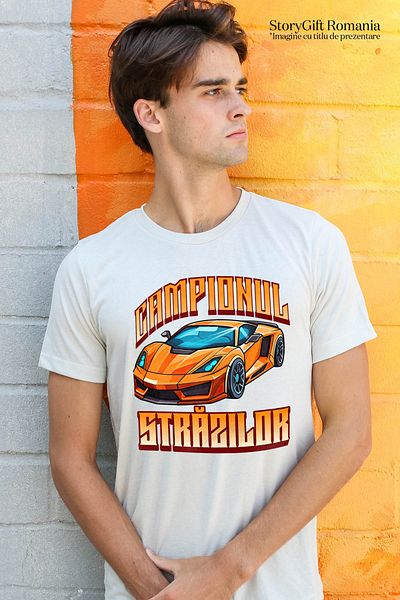StoryGift Romania Men's T-Shirt Street Champion Orange Speed ​​Race Car With Front Print, Stg