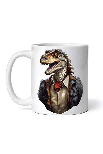 OEM Cană albă personalizată, Velociraptor cu eșarfă, INOVATIX®. 330ml