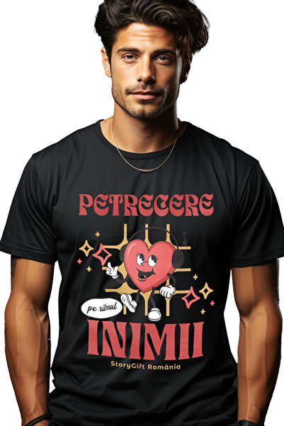 StoryGift Romania Tricou Barbati Petrecere Pe Ritmul Inimii Iubitorii De Dist...