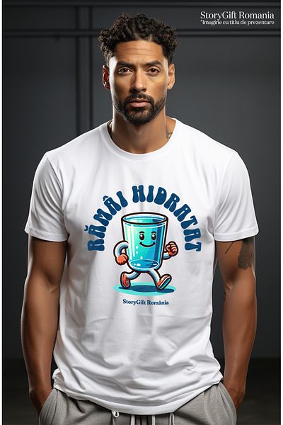 StoryGift Romania Tricou Barbati Ramai Hidratat Pahar Cu Apa Mergator Zambet Lichide Cu Imprimeu Pe Fata, 10 Stg