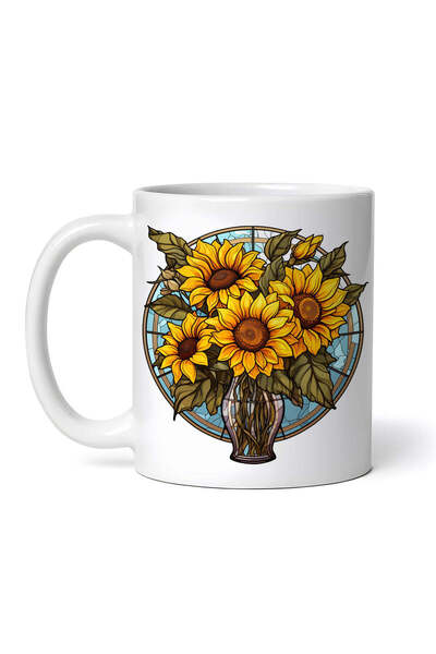 OEM Cană albă personalizată, vază floarea-soarelui din vitraliu, INOVATIX®. 3...