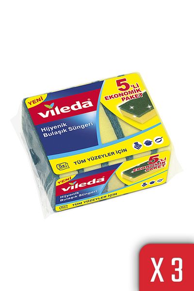 Vileda Green Classic Flat Sponge - 3 Pack of 5