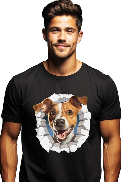 StoryGift Romania Tricou Barbati Cu Caine, Portret, Spartura, Zid, Zambet, Cu...
