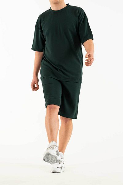 bombe Ανδρικό σετ χακί 2 τσέπης με στάμπα Oversize Comfort Σετ σορτς μπλουζάκι με χαλαρή εφαρμογή