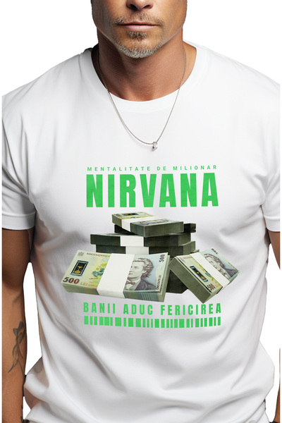 StoryGift Romania Tricou Barbati Nirvana - Banii Aduc Fericirea Cu Imprimeu P...