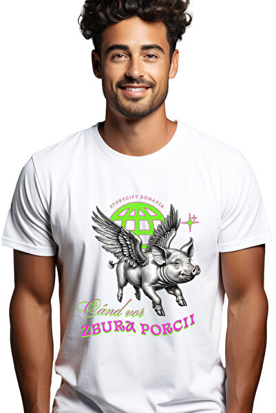 StoryGift Romania Tricou Barbati Porc Zburator Text Cand Vor Zbura Porcii Cu ...