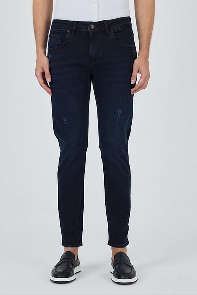 İmza Dark Navy Gabardine 5 Pockets Straight Leg Casual Slim Fit Cotton Denim Trousers 1023250150