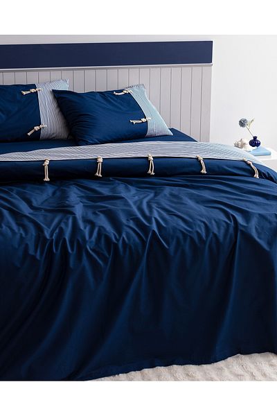 Madame Coco Faust King Size 100% Cotton Duvet Cover Set - Navy Blue
