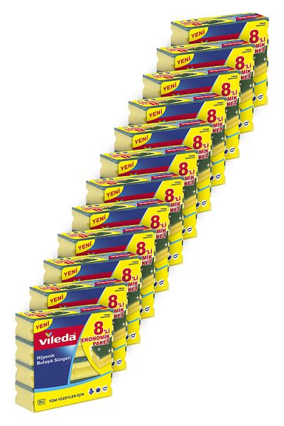 Vileda Green Pack of 8 Classic Corrugated Sponges - 12 Packs