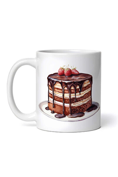 OEM Cană albă personalizată, Tort de ciocolată cu căpșuni, INOVATIX®. 330ml