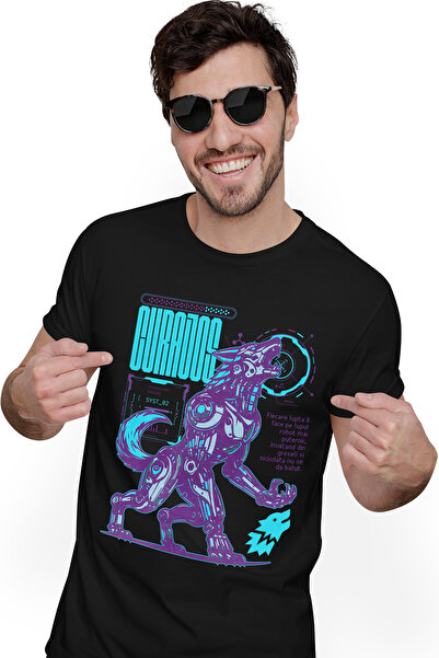 StoryGift Romania Tricou Barbati Curajos - Lupul Robot Luptator Cu Imprimeu P...