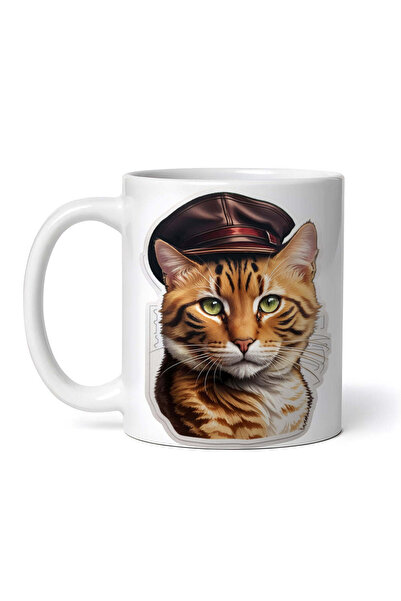 OEM Εξατομικευμένη λευκή κούπα, καφέ γάτα Αβάνας με καπάκι, INOVATIX®. 330ml