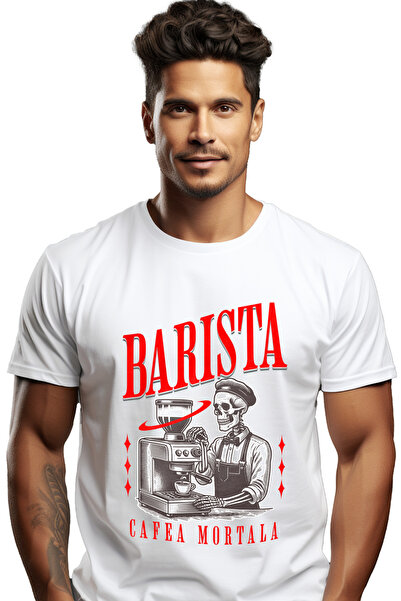 StoryGift Romania Tricou Barbati Barista Schelete Cafea Mortala Iubitor De Coffee Cu Imprimeu Pe Fata, 100% Stg