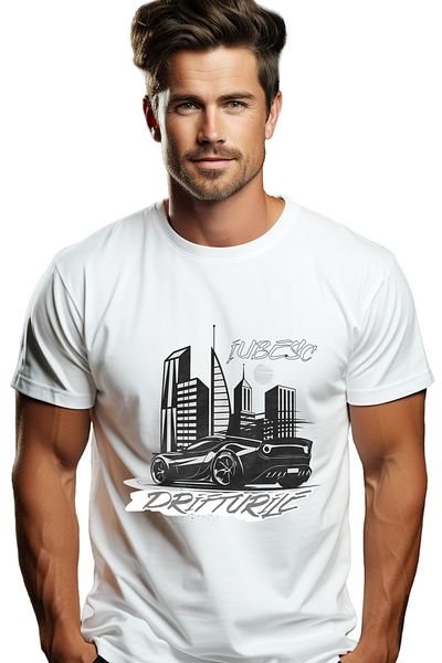 StoryGift Romania Tricou Barbati Iubesc Drifturile Masina Sport Cladiri Inalte Cu Imprimeu Pe Fata, 100% Bumstg