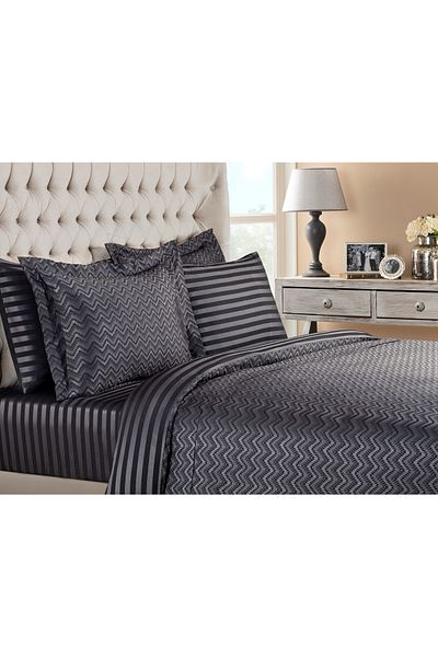 Madame Coco Wissale King Size Cotton Jacquard Satin Duvet Cover Set - Anthracite