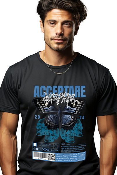 StoryGift Romania Tricou Barbati Acceptare - Fluture Si Cranii Cu Imprimeu Pe...
