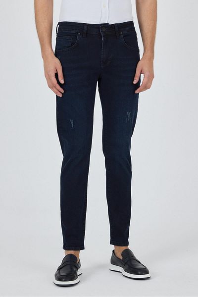 İmza Dark Navy Gabardine 5 Pockets Straight Leg Casual Slim Fit Cotton Denim Trousers 1023250150