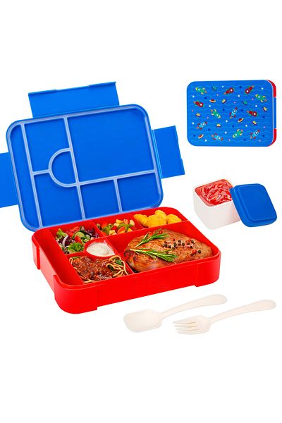 Choice 1330ml Blue Adorable Pattern Kids Lunch Box Portable Divided Microwave Oven Bento Box Leakproof Food