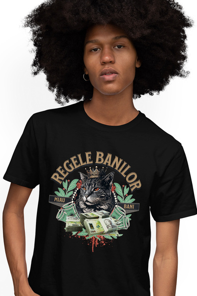 StoryGift Romania Tricou Barbati Regele Banilor - Pisica Cu Teanc De Bani Rom...