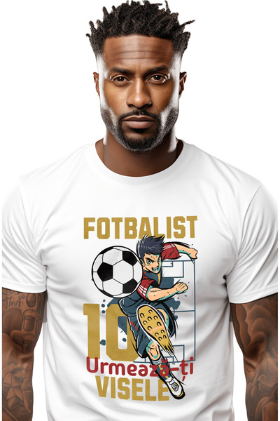StoryGift Romania Tricou Barbati Baiat Jucand Fotbal Numarul 10, Urmeaza-ti V...