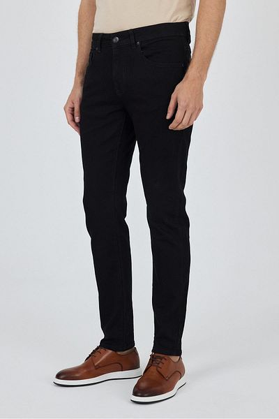 İmza Black Gabardine 5 Pocket Straight Leg Casual Slim Fit Cotton Denim Trousers 1023250152