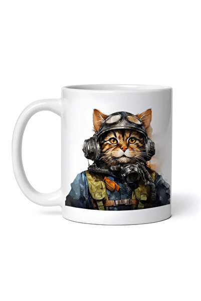 OEM Cană albă personalizată, Pisica Aviator, INOVATIX®. 330ml