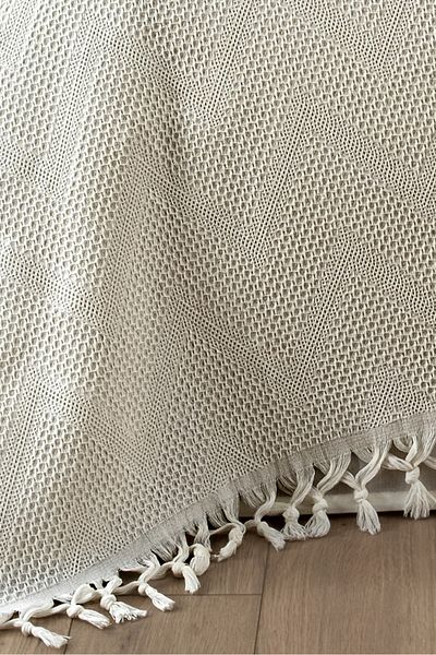 Sevim 100% Cotton Double Binding Fringed Pike-220X240 Cm-Cream