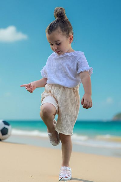 meqlife Muslin Color Shorts and Blouse Set for Girls - Cotton Stone