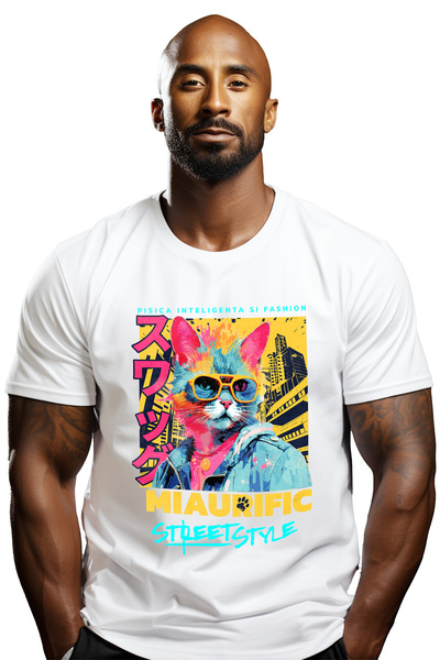 StoryGift Romania Tricou Barbati Pisica Street Style- Miaurific Cu Imprimeu P...