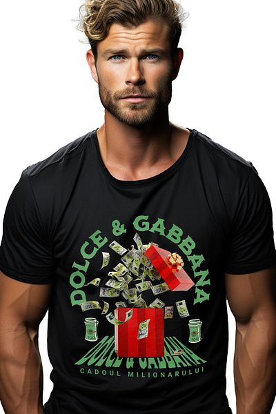 StoryGift Romania Tricou Barbati Dolce & Gabbana - Cadoul Milionarului Cu Imprimeu Pe Fata, 100% Bumbac, Stg