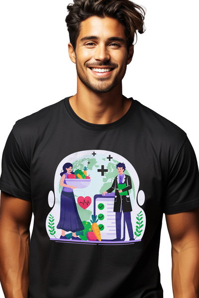 StoryGift Romania Tricou Barbati Cu Ziua Sanatatii, Alimentatie, Fructe, Legu...