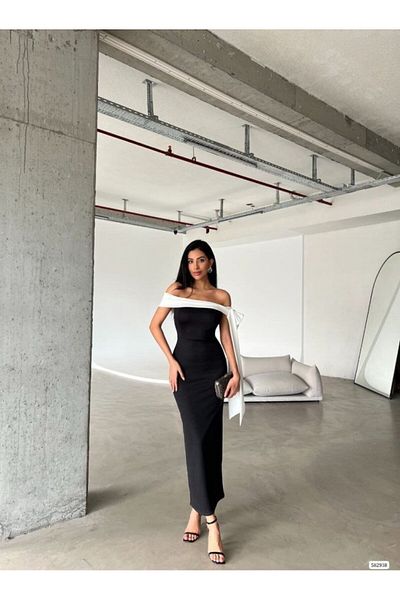 Simala -trend-γυναικείο φόρεμα Madonna Collar Skuba Crepe Fabric Κορδέλα Λεπτομέρεια Αρραβωνιαστικό Φόρεμα Αποφοίτησης
