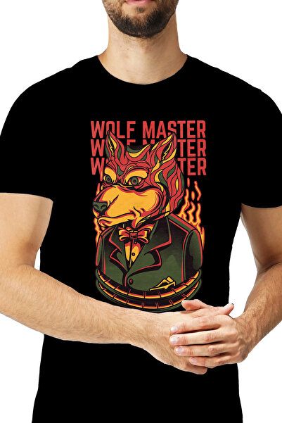 StoryGift Romania Tricou bărbătesc cu cap de lup în flăcări în costum cu papi...