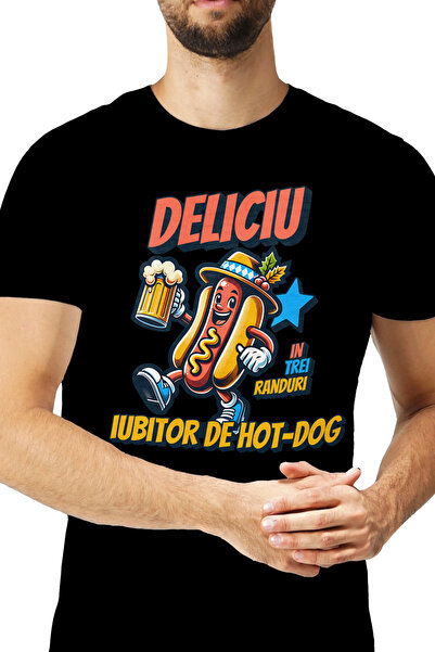 StoryGift Romania Tricou Barbati Deliciu Iubitor De Hot-dog Mancare Bere Cu I...