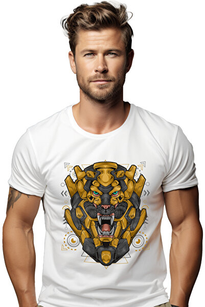 StoryGift Romania Tricou Barbati Cu Felina, Robot, Cibernetic, Colti, Geometr...