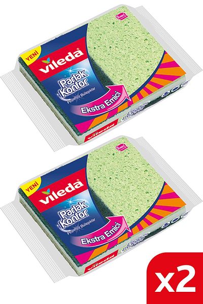 Vileda Shiny Comfort Flat Dish Sponge - 2 Pack of 2