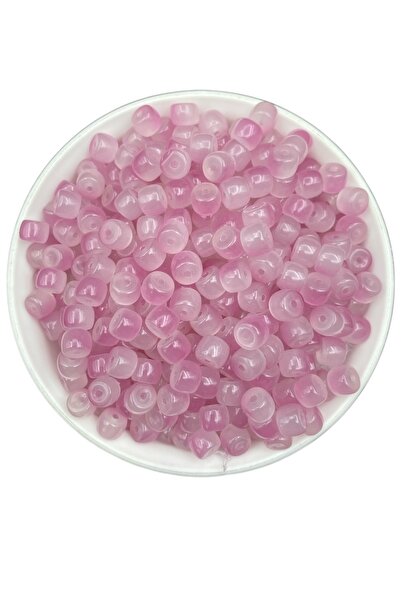 Hedef Bijuteri 50Gr Glass Cylinder 9X6Mm Marbled Pink Beads for Jewelry, Hobb...