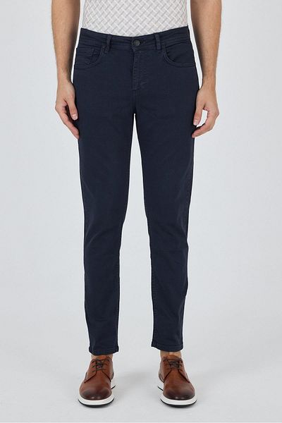 İmza Dark Navy Blue Cotton 5 Pocket Casual Slim Fit 5 Pocket Trousers 1003250318