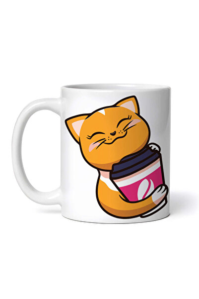 OEM Εξατομικευμένη λευκή κούπα, Γάτα με καφέ, INOVATIX®. 330ml