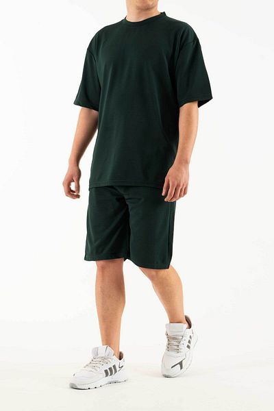 bombe Ανδρικό σετ χακί 2 τσέπης με στάμπα Oversize Comfort Σετ σορτς μπλουζάκι με χαλαρή εφαρμογή