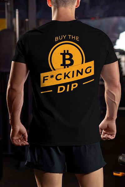 StoryGift Romania Men's T-shirt With Bitcoin, Text In English Buy The F**king Dip, Virtual Coins, Invest Stg