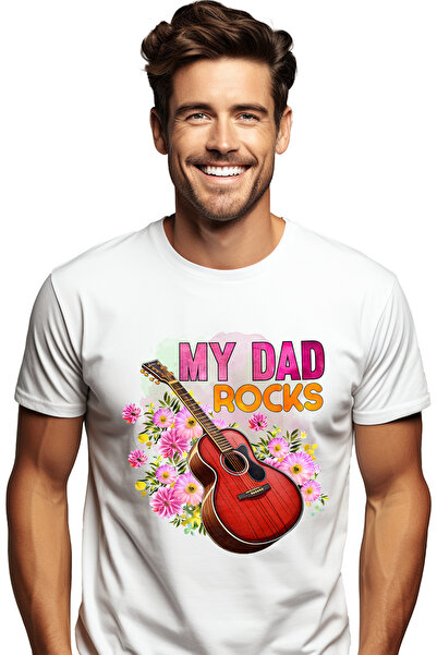 StoryGift Romania Tricou Barbati Cu O Chitara Cu Mesajul "my Dad Rocks", Flor...