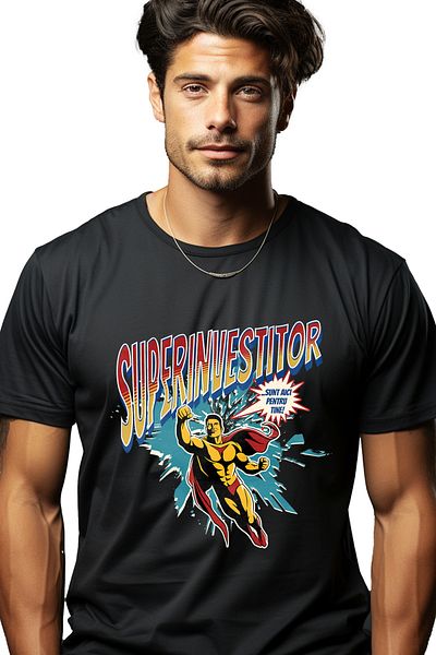 StoryGift Romania Men's T-Shirt Super Investor Superhero I'm Here For You With Print On The Front, 100% Stg