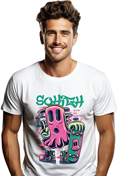 StoryGift Romania Tricou Barbati Cu Fantoma Fumand Cu Skateboard Adidasi Cool...