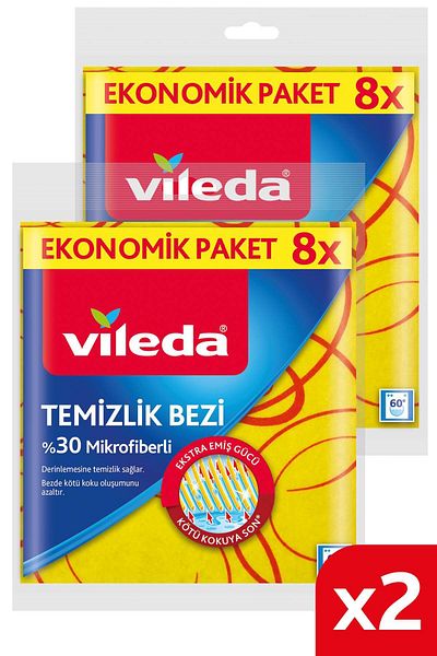 Vileda 2 Pack of 8 30% Microfiber Cloths - Kitchen