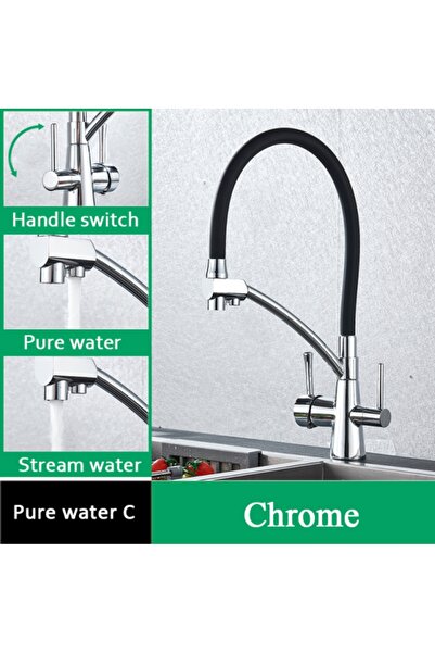 Blackswan Design Baterie chiuveta bucatarie, Blackswan, Tip M55 iesire pentru apa purificata, crom/ negru, 43 cm